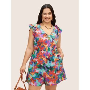 Bloomchic NWT Womens Colored Plants Print Ruffle Trim Jumpsuit/Romper Size 22-24